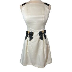 Victor Costa Vintage Cream & Black Fit Flare Cocktail Dress embellished bow 6